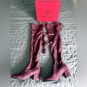 Dream Pairs Over-the-Knee Lace-Up Block Heel Boots - Wine
